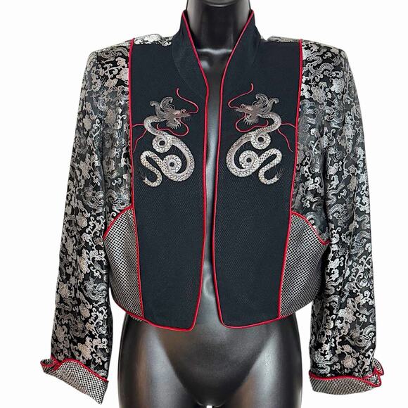 VTG 90s Y2K CROPPED BLAZER DRAGON BOHO WHIMSIGOTH MICHAEL CALDERON NITE LITES 10 - Picture 1 of 5